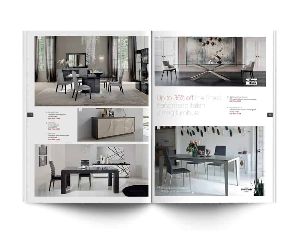 Evans interior design brochure layout open spread