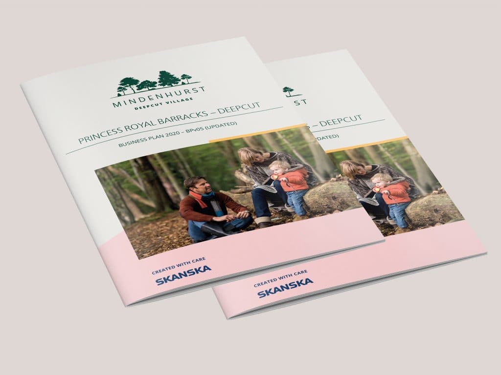 Mindenhurst brochure cover with family photo and soft pink design