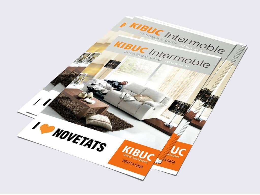 Kibuc furniture advert with clean modern layout and product images in a flat lay composition.